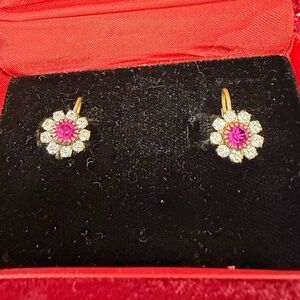 Elegant Pink and Gold Floral Earrings